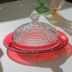 INDIANA GLASS DIAMOND POINT BUTTER DISH